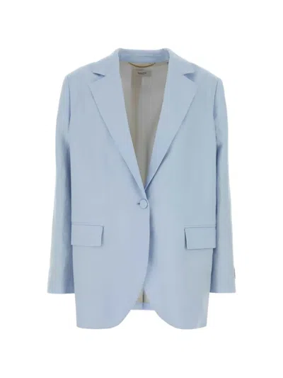 Agnona Tailored Linen Blazer Long Sleeves Notch Lapel In Blue
