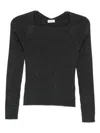 Agnona Square-neck Ribbed Sweater In Gray