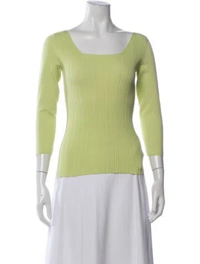 Pre-owned Agnona Square Neckline Three-quarter Sleeve Top In Green