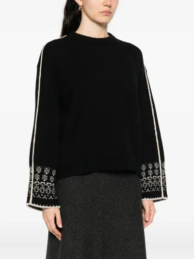 Agnona Stripe-detail Crew-neck Sweater In Black