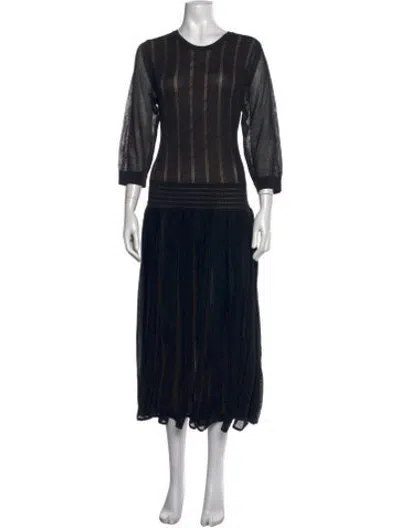Pre-owned Agnona Striped Long Dress In Black