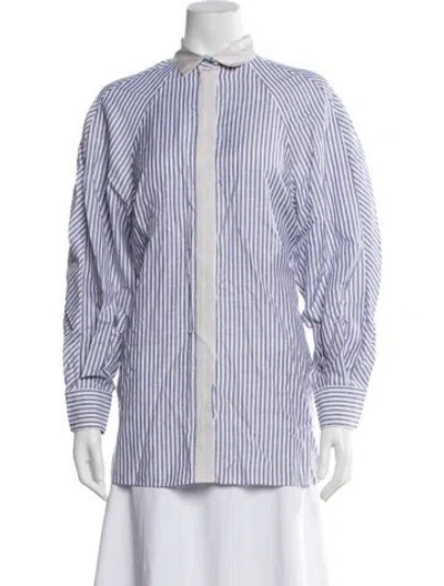 Pre-owned Agnona Striped Long Sleeve Button-up Top W/ Tags In Multi