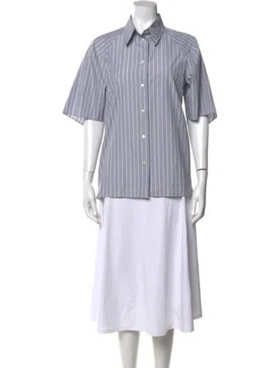 Pre-owned Agnona Striped Short Sleeve Top In Blue