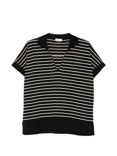 Agnona Striped V-neck T-shirt In Black