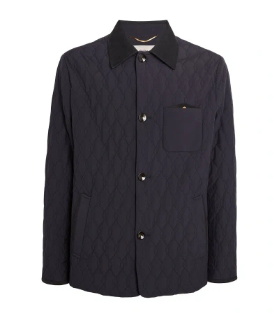 Agnona Suede-trim Quilted Jacket In Navy