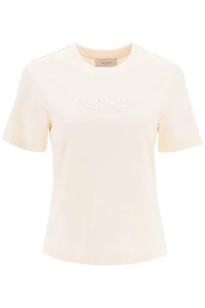 AGNONA T-SHIRT WITH EMBROIDERED LOGO