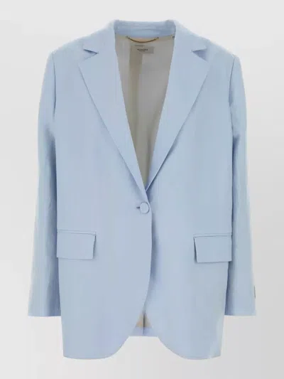Agnona Tailored Linen Blazer Long Sleeves Notch Lapel In Blue