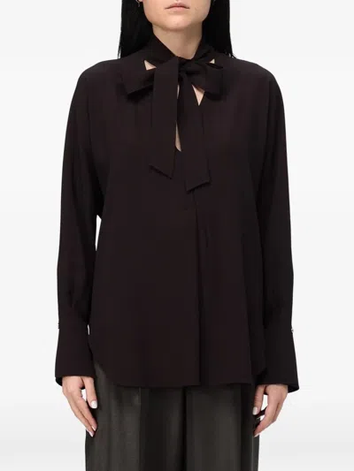 Agnona Tie-neck Long-sleeve Blouse In Brown