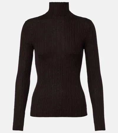 Agnona Ribbed-knit Scalloped-edge Sweater In Brown