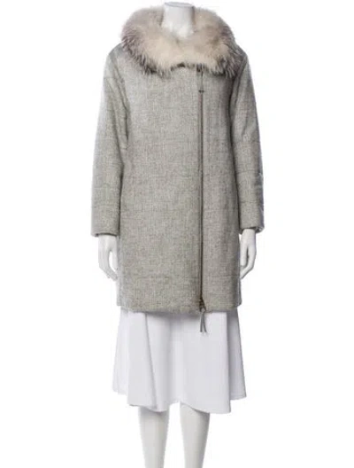 Pre-owned Agnona Tweed Pattern Coat In Grey
