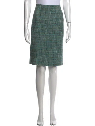 Pre-owned Agnona Tweed Pattern Midi Length Skirt In Green