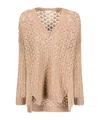 Agnona Beige Open-knit Sweater With V-neckline In Nude