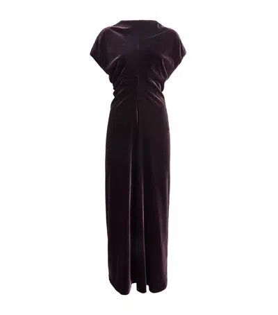 Agnona Velvet Gathered Midi Dress In Burgundy