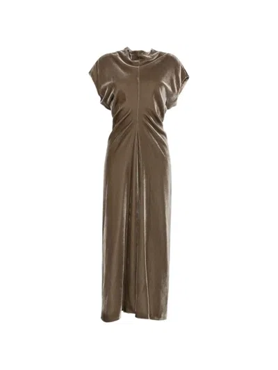 Agnona Velvet Ruched-waist Maxi Dress In Brown