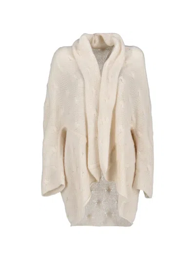Pre-owned Agnona Vintage Cable-knit Shawl-collar Cardigan In Neutral