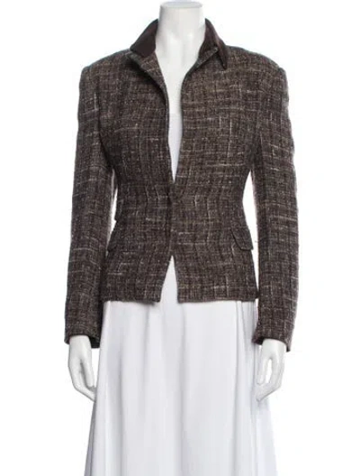 Pre-owned Agnona Virgin Wool Tweed Pattern Blazer In Brown