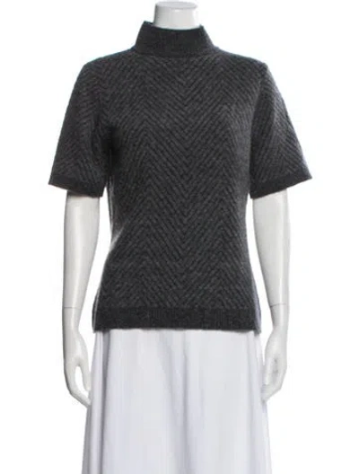 Pre-owned Agnona Virgin Wool Tweed Pattern Top In Blue