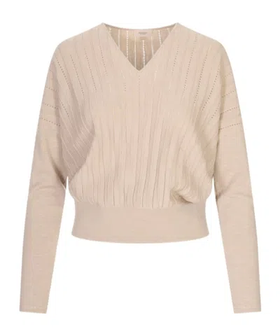 Agnona V-neck Knit Pullover In Nude