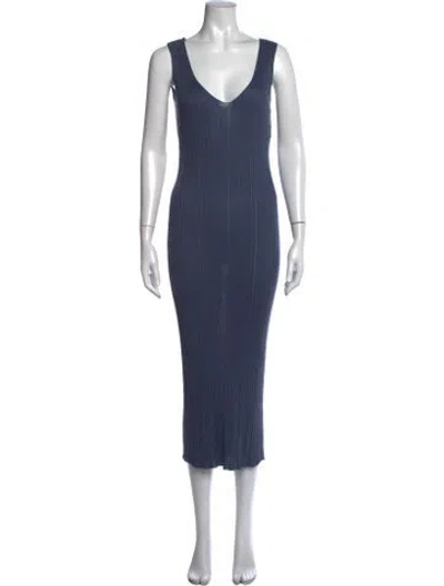 Pre-owned Agnona V-neck Midi Length Dress In Blue