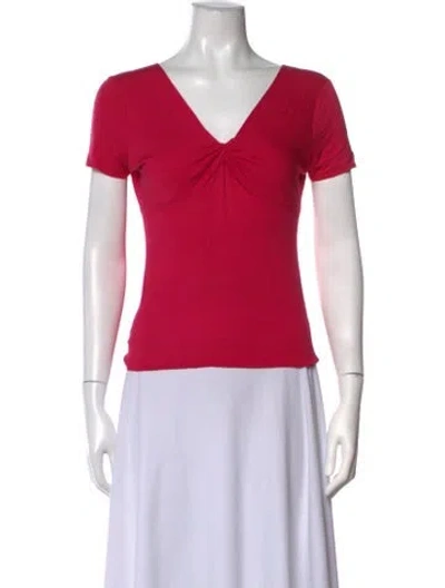 Pre-owned Agnona V-neck Short Sleeve Top In Pink
