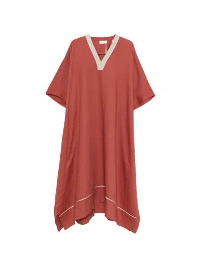 Agnona V-neck Trim-detail Maxi Dress In Red