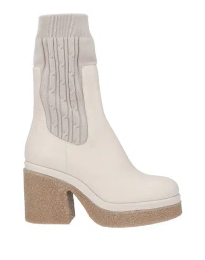 Agnona Woman Ankle Boots Beige Size 6 Leather, Textile Fibers In Neutral