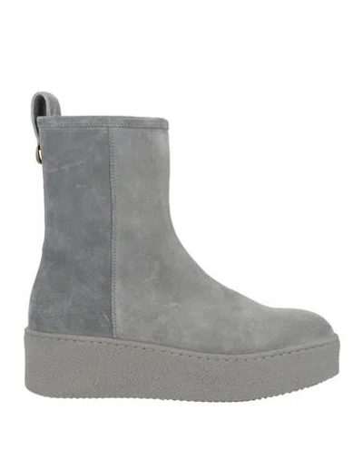 Agnona Woman Ankle Boots Grey Size 8 Leather In Gray
