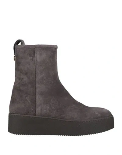 Agnona Woman Ankle Boots Gunmetal Size 10 Leather In Gray
