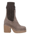 Agnona Woman Ankle Boots Taupe Size 6 Leather, Textile Fibers In Gray