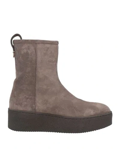 Agnona Woman Ankle Boots Taupe Size 8 Leather In Gray
