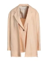 Agnona Woman Blazer Apricot Size 6 Linen, Silk In Orange