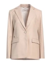 Agnona Woman Blazer Beige Size 10 Wool, Metal