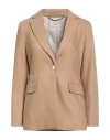 Agnona Woman Blazer Camel Size 4 Wool, Cashmere, Elastane, Metal In Brown