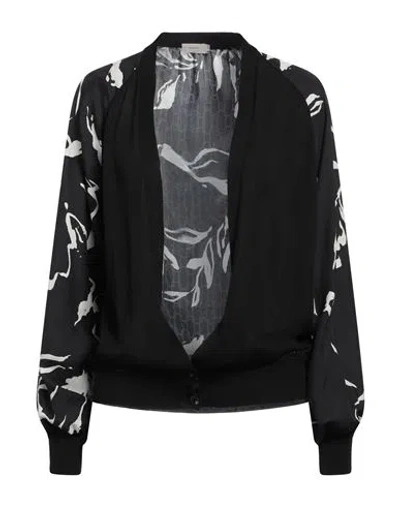 Agnona Woman Cardigan Black Size Xl Silk, Cotton, Viscose, Metal