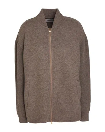 Agnona Woman Cardigan Khaki Size 10 Cashmere, Wool, Metal In Sand