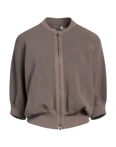 Agnona Woman Cardigan Khaki Size S Silk, Cotton, Polyamide In Beige
