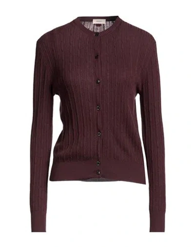 Agnona Woman Cardigan Plum Size Xs Cashmere, Silk In Burgundy