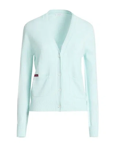 Agnona Woman Cardigan Sky Blue Size L Cotton, Cashmere, Metal In Multi