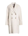 Agnona Woman Coat Beige Size 8 Cashmere In White