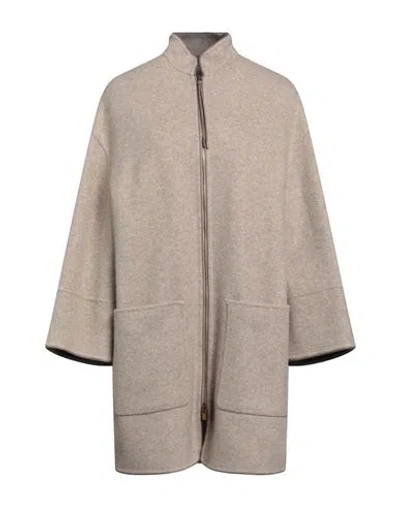 Agnona Woman Coat Beige Size Xl Cashmere, Lambskin