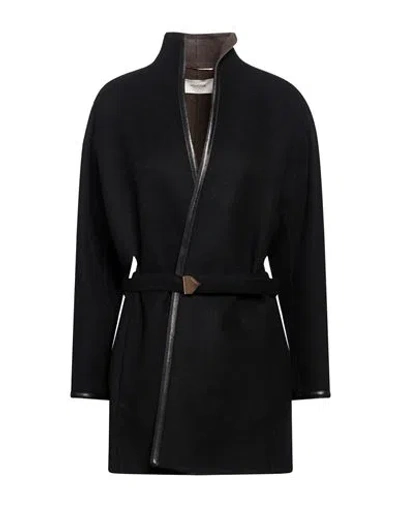 Agnona Woman Coat Black Size 4 Cashmere, Lambskin