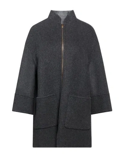 Agnona Woman Coat Charcoal Size S Cashmere In Gray