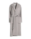 Agnona Woman Coat Light Grey Size 12 Alpaca Wool, Wool, Metal In Silver