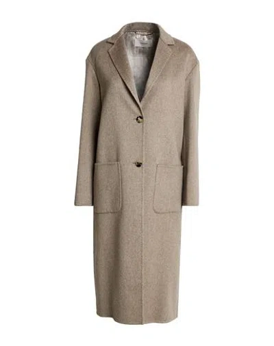 Agnona Woman Coat Taupe Size 4 Cashmere, Metal In Grey