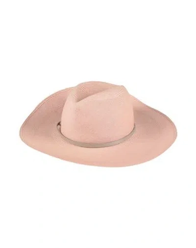 Agnona Woman Hat Blush Size 7 Straw, Calfskin In Pink