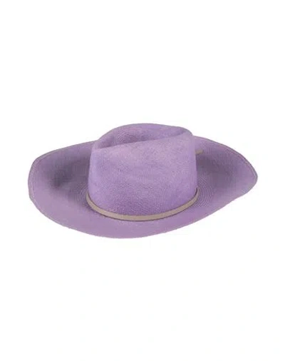 Agnona Woman Hat Lilac Size 6 ¾ Straw, Calfskin In Purple