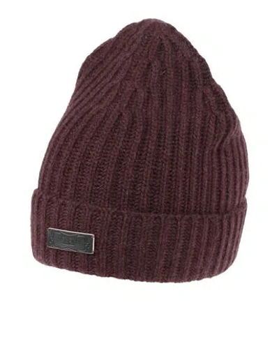 Agnona Woman Hat Plum Size Onesize Cashmere, Calfskin In Purple