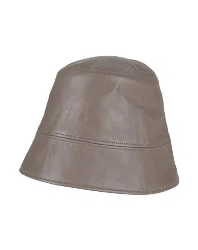 Agnona Woman Hat Taupe Size S Lambskin In Grey