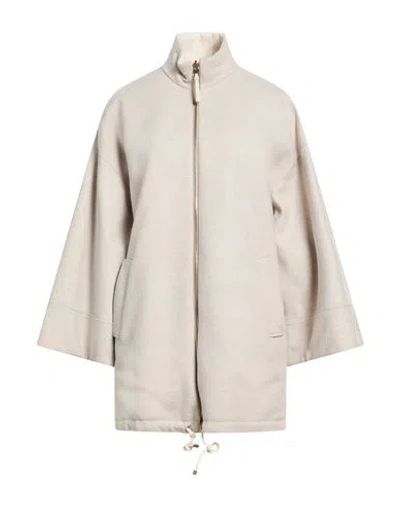 Agnona Woman Jacket Beige Size S Polyester, Cashmere, Wool, Ovine Leather