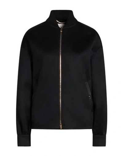 Agnona Woman Jacket Black Size 2 Cashmere, Ovine Leather, Metal